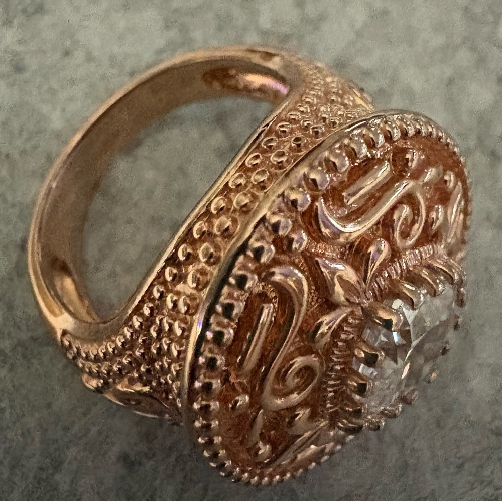 Vintage Style PAJ Rose Gold Plated Ring w/Cubic Zirconia -Ornate Design size 9 - Picture 3 of 7